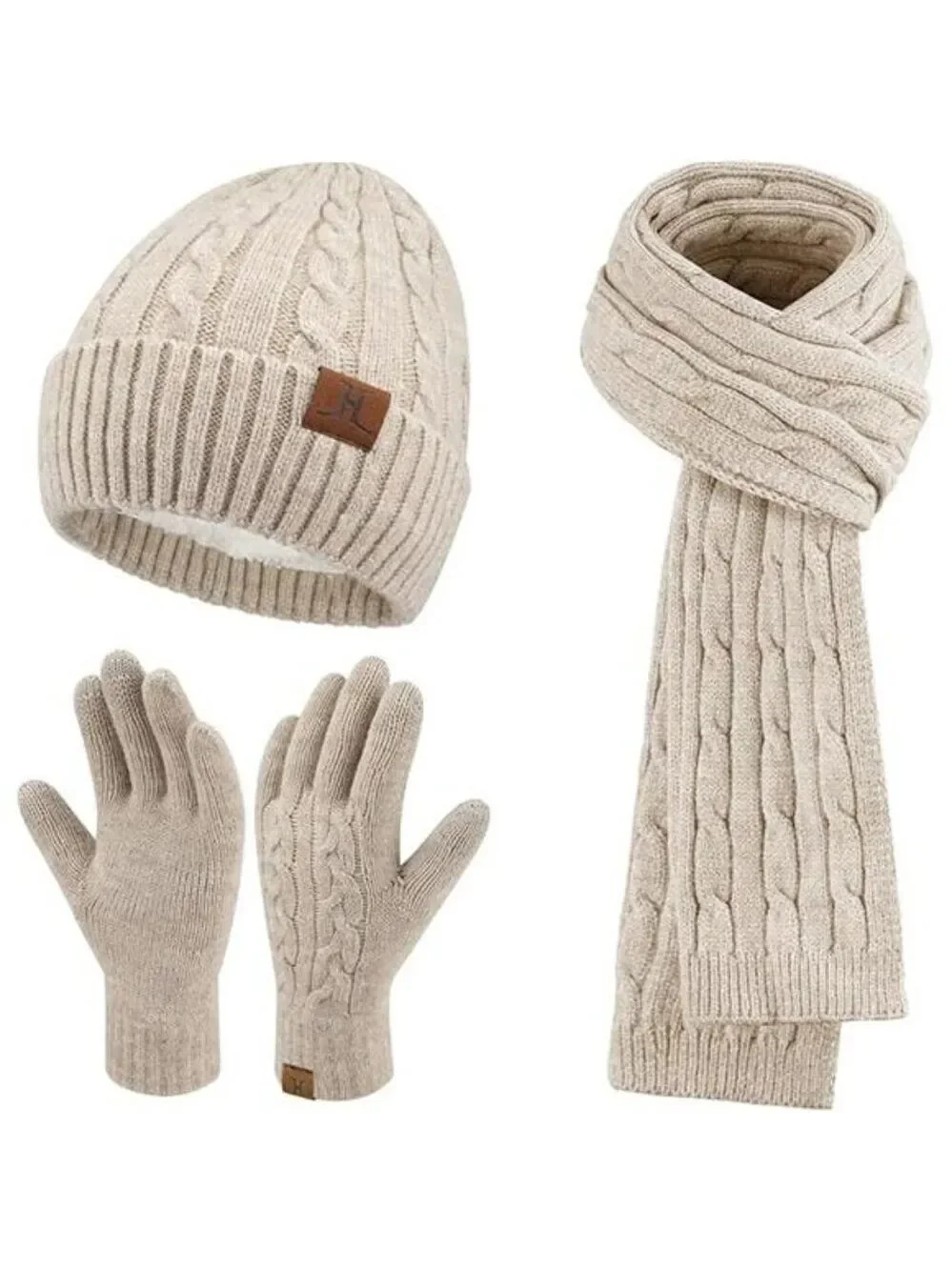 Womens winter beanie scarf gloves set warm knit fleece lined touchscreen hat gif